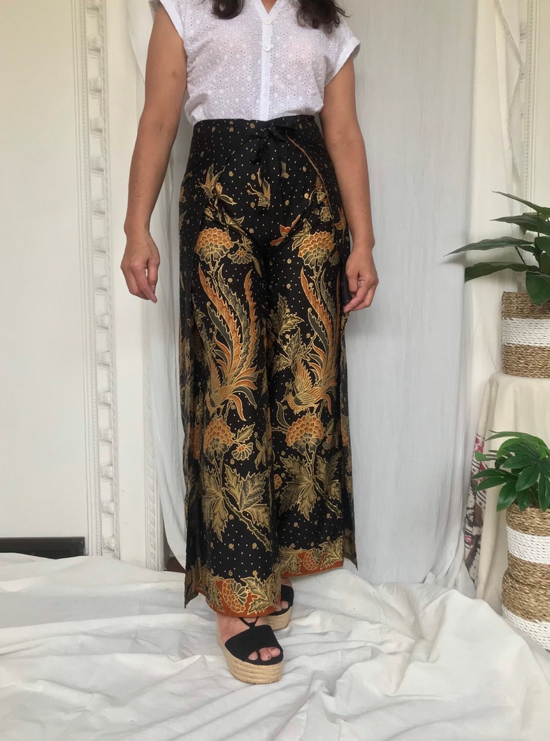 Black Batik Wrap Pants, Bali Beach Pants, Summer Pants, Festival Pants