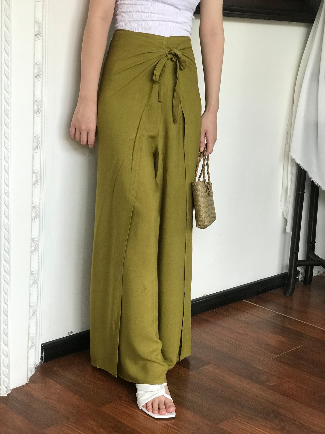 Lime Green Wrap Pants, Bali Beach Pants, Summer Pants, Festival Pants