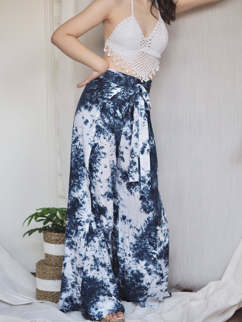 Blue Tie Dye Wrap Pants: Handmade Batik Rayon Wide Leg Palazzo - Etsy
