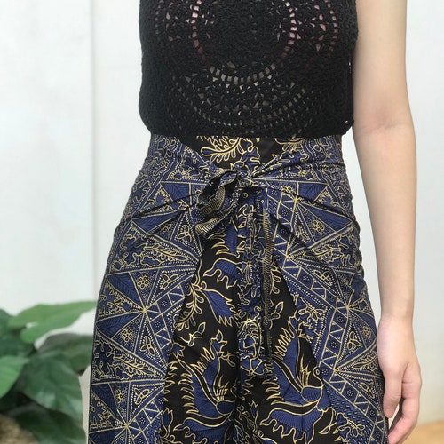 Gray Silk Batik Wrap Pants Bali Beach Pants Festival Etsy