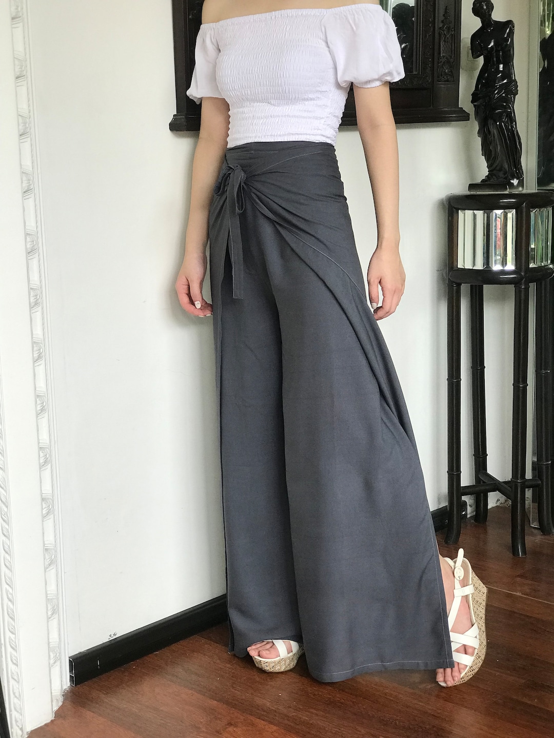Gray Wrap Pants, Bali Beach Pants, Summer Pants, Festival Pants, Hippie