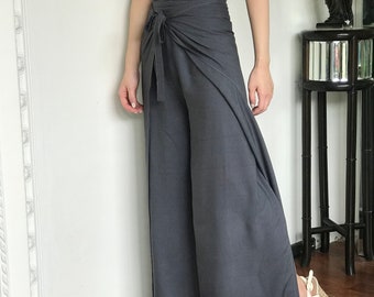 Gray Wrap Pants, Bali Beach Pants, Summer Pants, Festival Pants, Hippie Palazzo Pants