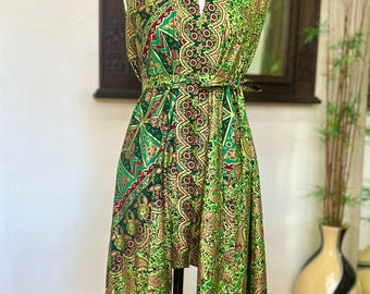 Grün-Gold Batik Cardigan, Handgefertigte Bali Weste Oberbekleidung