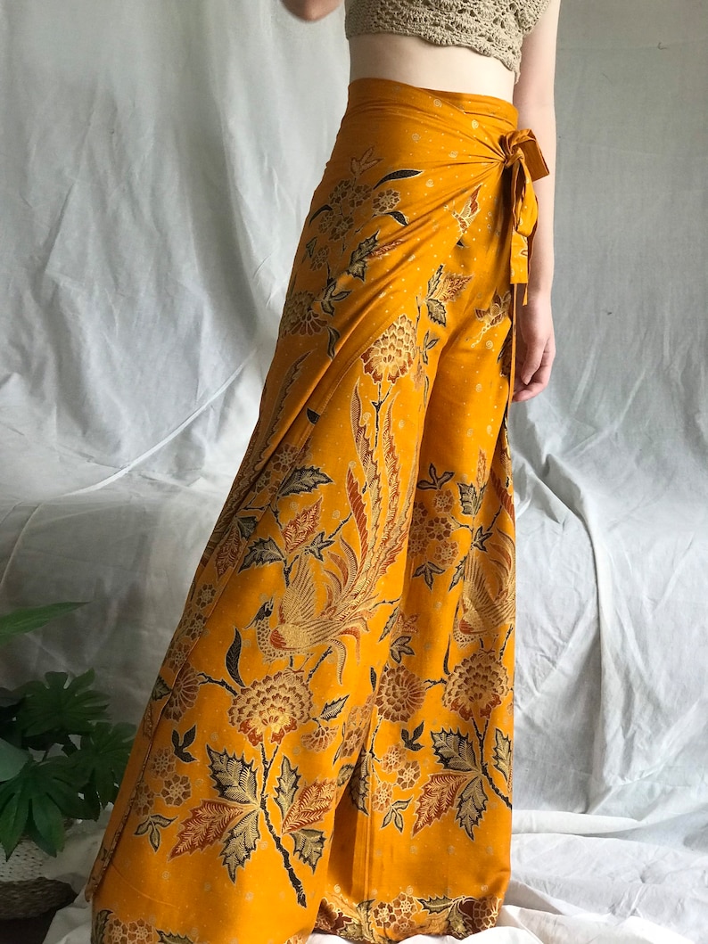 Gold Batik Wrap Pants, Bali Beach Pants, Boho Pants, Festival Pants Etsy