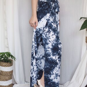 Blue Tie Dye Wrap Pants: Handmade Batik Rayon Wide Leg Palazzo - Etsy