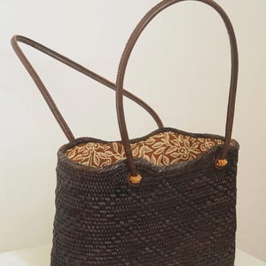 Dark Brown Rattan Bag, Handmade Straw Bag,  Bali Beach Rattan Handbags, Gift for Her