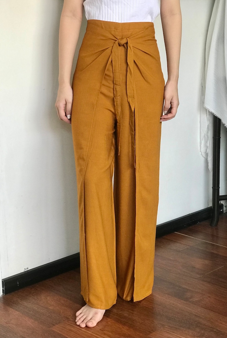 Yellow Mustard Wrap Pants, Bali Beach Pants, Summer Pants, Festival Pants, Hippie Palazzo Pants image 2