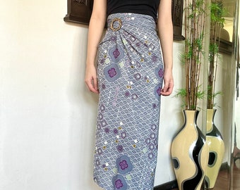 Soft Blue Batik Wrap Skirt, Bali Sarong Skirt, Beach Cover Up