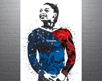 olympics painting Simone Biles gymnast painting balance beam Dismount fine art print