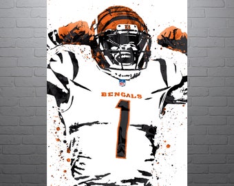 Ja'Marr Chase Cincinnati Bengals Football White Jersey Poster, Man Cave,  Sports Art Print, Wall Decor, Custom Art