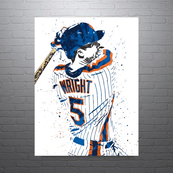 David Wright New York Mets Baseball Poster, Man Cave, Sports Art Print, Wall Decor, Custom Art