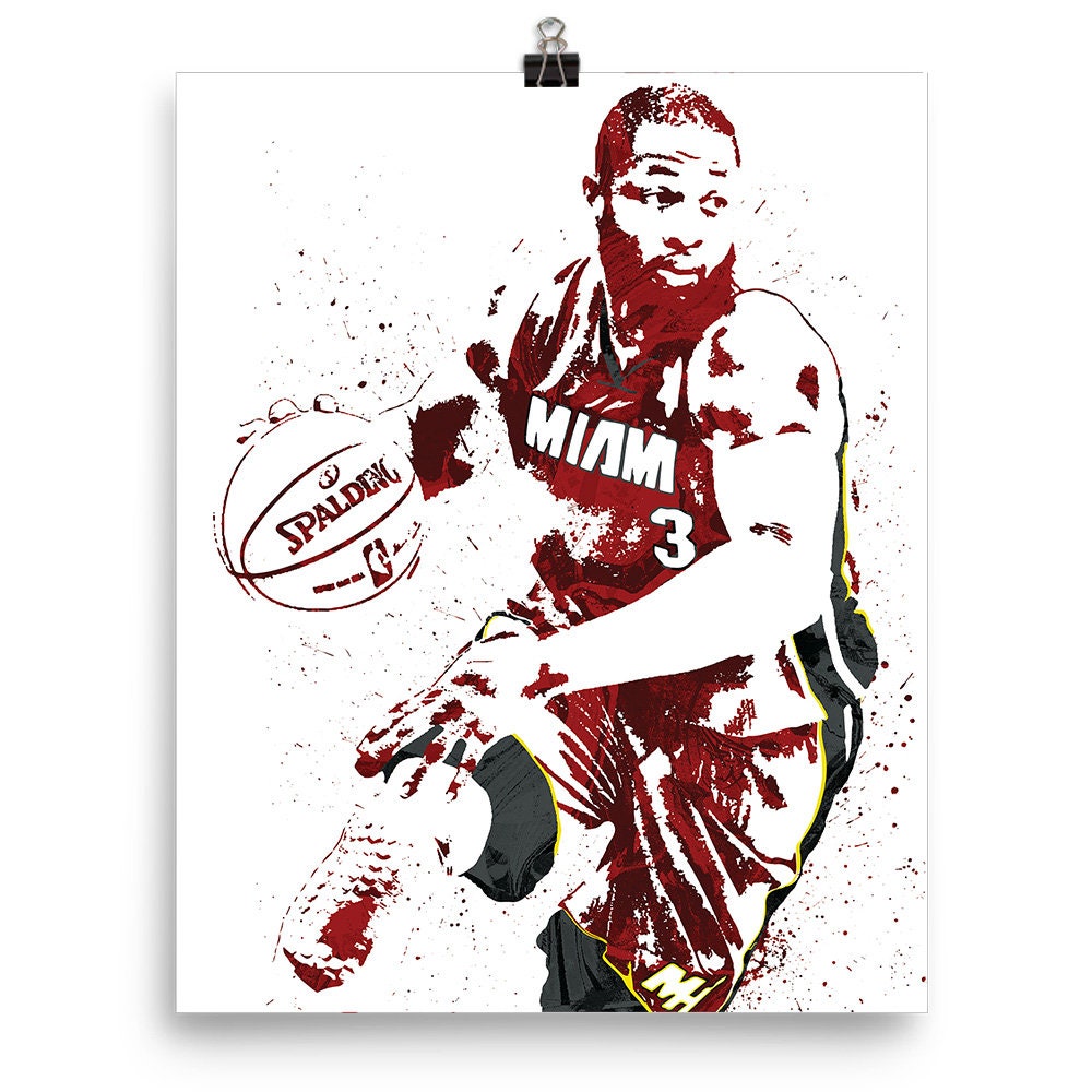 Dwayne Wade Miami Heat Basketball Poster Man Cave Sports Art | Etsy
