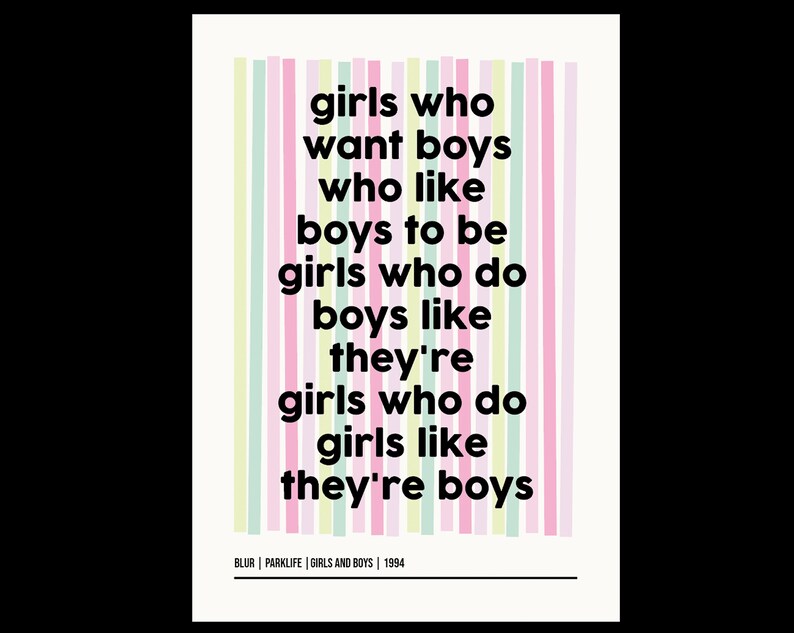 Blur Print Britpop Girls and Boys Music Print Lyrics Art - Etsy