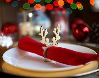 Christmas napkin rings - Reindeer, Antlers - Wooden Pack of 6 / 8 / 10 / 12