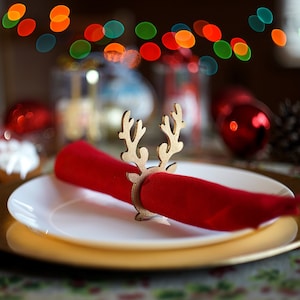 Christmas napkin rings - Reindeer, Antlers - Wooden Pack of 6 / 8 / 10 / 12