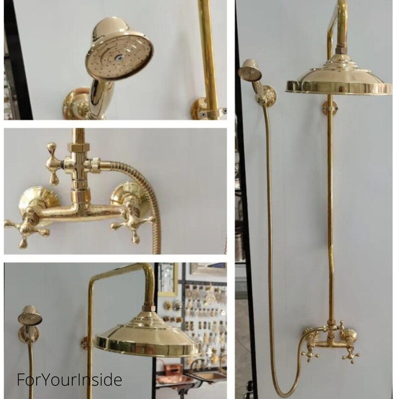 Exposed Solid Brass Shower System Round Brass Shower Head Etsy