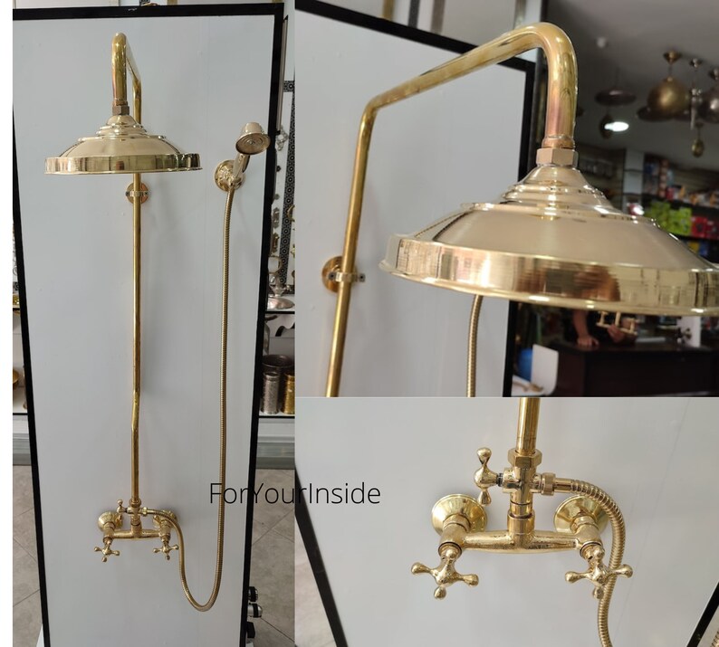 Exposed Solid Brass Shower System Round Brass Shower Head Etsy
