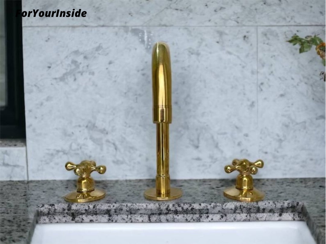 Unlacquered Brass Faucet Kitchen Faucet Three Hole Faucet Etsy
