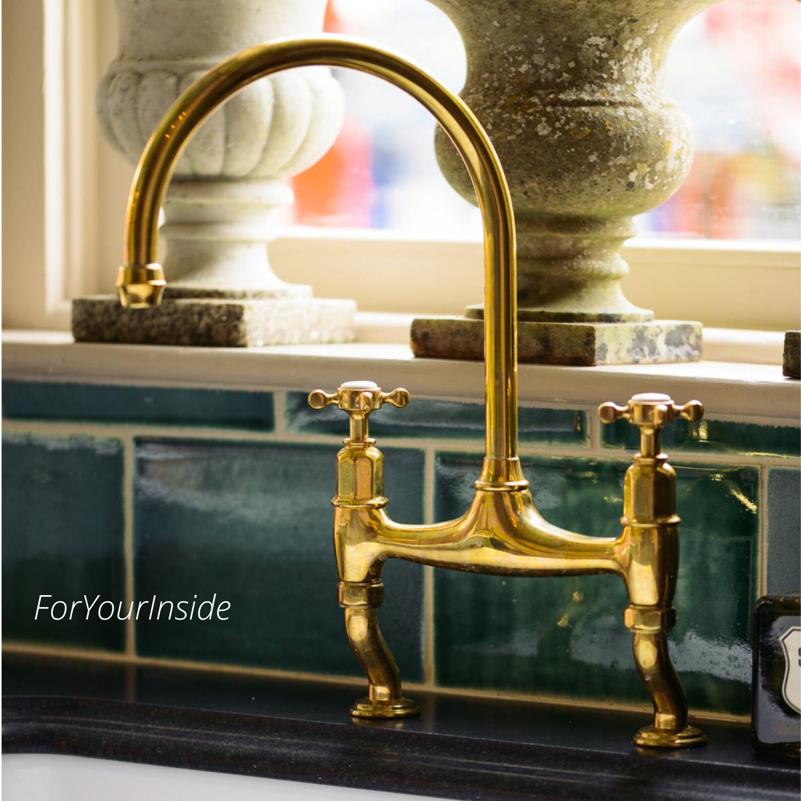 Solid Brass Bridge Faucet Kitchen Unlacquered Brass Straight - Etsy