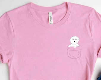 Dog in a Pocket Tshirt, Puppy in a Pocket shirt for Women, Cute Dog Shirt, Dog Mom Gift, Maltese Maltipoo in a Pocket Shirt