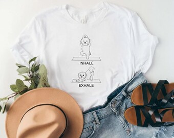 Yoga Dog T-Shirt, Shirt for Yoga Lovers and Dog Lovers, Dog shirt, Dog Doing Yoga, Cute Maltipoo Maltese Malta Dog