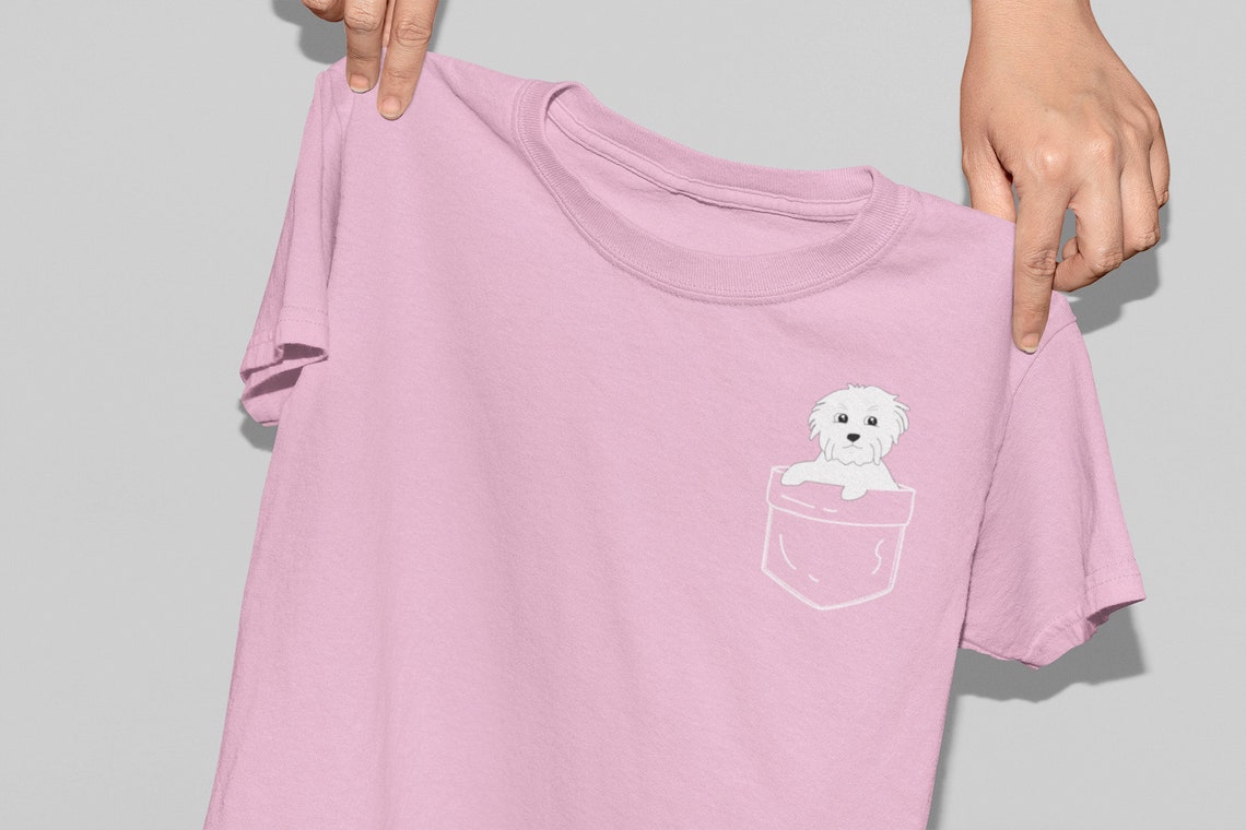 Dog in a Pocket Tshirt, Puppy in a Pocket Shirt for Women, Cute Dog