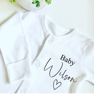 Personalised Baby grow Surname Sleepsuits, New baby gift for new parents, Baby Clothing Gifts for Newborn, sleepsuit Personalised Baby grow