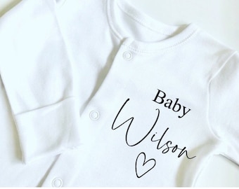 Personalised Baby grow Surname Sleepsuits, New baby gift for new parents, Baby Clothing Gifts for Newborn, sleepsuit Personalised Baby grow