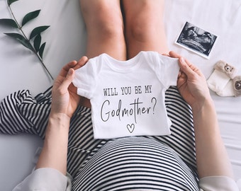 Will you be my Godmother? will you be my Godfather baby vest, pregnancy reveal to godparent proposal gift, Christening announcement babygrow