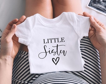 Little Sister Baby vest, Personalised unisex baby vest Pregnancy Announcement, new arrival baby grow, pregnancy announcement for grandparent