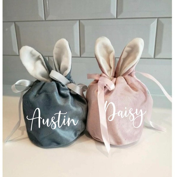 Sac de Pâques personnalisé, cadeau de Pâques pour les enfants, sac de friandises de lapin de Pâques, cadeau de Pâques pour les tout-petits, sac de chasse aux œufs de Pâques, sacs de friandises d'oreilles de lapin