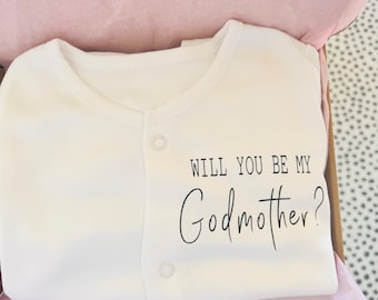 Will you be my Godmother Godfather baby sleepsuit, pregnancy reveal vest godparent proposal, expectant parents pregnancy announcement gift