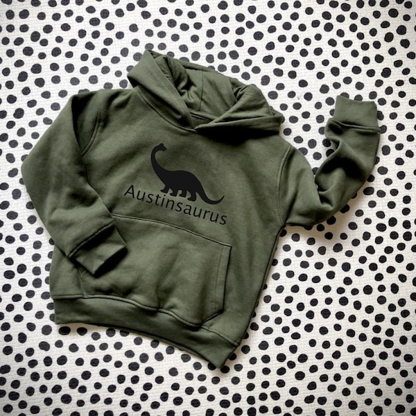 Felpa con cappuccio dinosauro per bambini, felpa con cappuccio con nome personalizzato per bambini, regalo dinosauro per bambini, vestiti personalizzati per bambini, abbigliamento da casa per bambini, regalo di compleanno per ragazzi