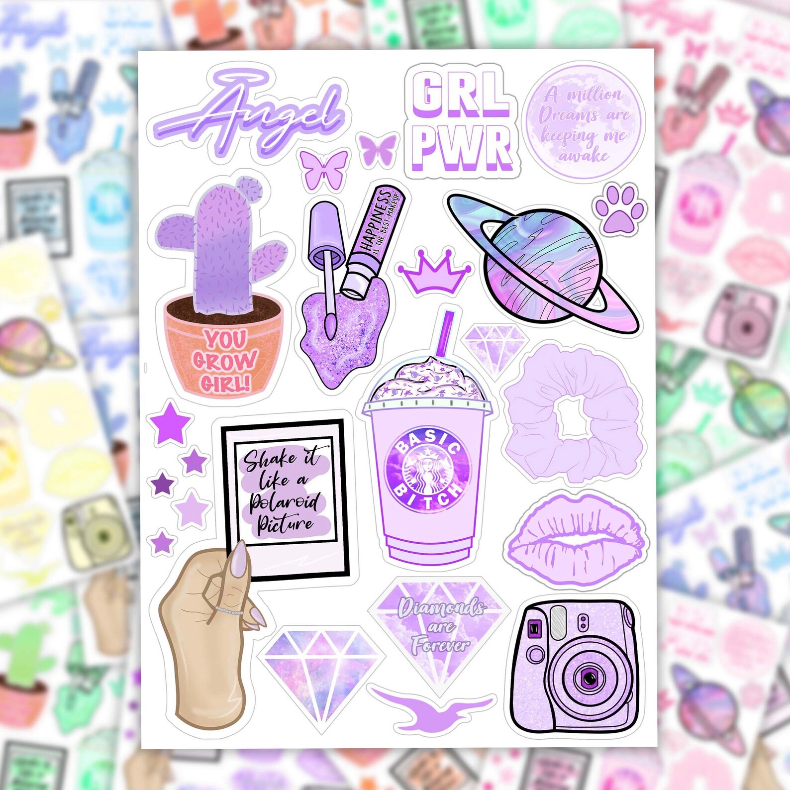 Cute coloured sticker sheet/pack 24 | Etsy