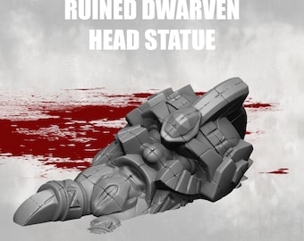 Dwarf Ruined Head Statue 28mm Scale Miniature Fantasy Wargame Terrain