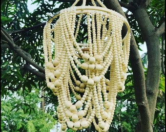 Wooden Beaded Chandelier, Elegant Boho Bead Light Fixture for Stunning Home Decor, Perfect Gift for Housewarming