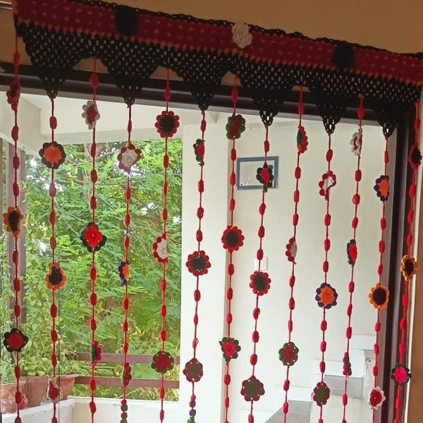 Handmade curtain, crochet curtain , Boho backdrop, Beaded curtain , Macrame curtain, String curtain , Pearl beads curtain, Beads curtain