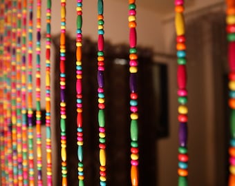 Wooden Bead Curtain  Multicolored Beaded String for Room Decor Hanging Privacy Divider Gift for Home