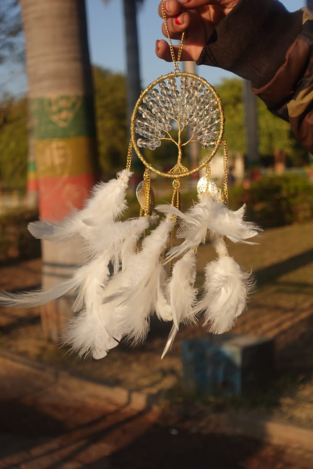 LIOOBO acchiappasogni Albero della Vita Cristallo Perle Sogni Gioco a Vento Dreamcatcher Decorazione da Appendere per Finestra Parete Home Auto 11 cm (Blu