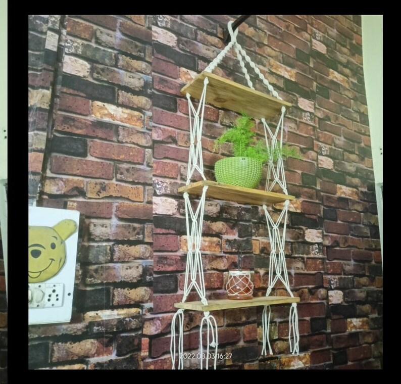 3 Tier Boho Macrame Wall Hanging Shelf: Woven Tassel Wood Display - Etsy