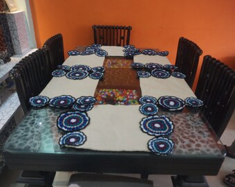 Handmade Linen Table Runner Set: Crochet Placemats, Dining Decor