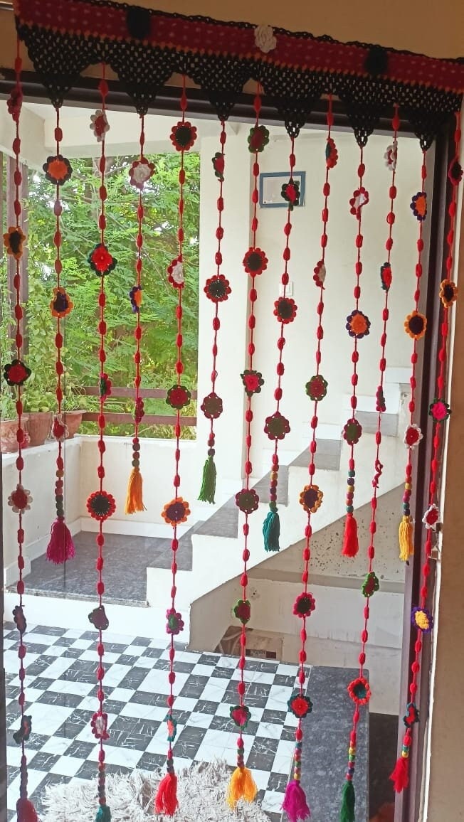 素朴な手づくりかぎ針編みドアカーテンレトロ編みボホショートカーテンバランスキッチン用小窓ロッドポケット中空透視透視半カーテン遮光ドレープドアウィン