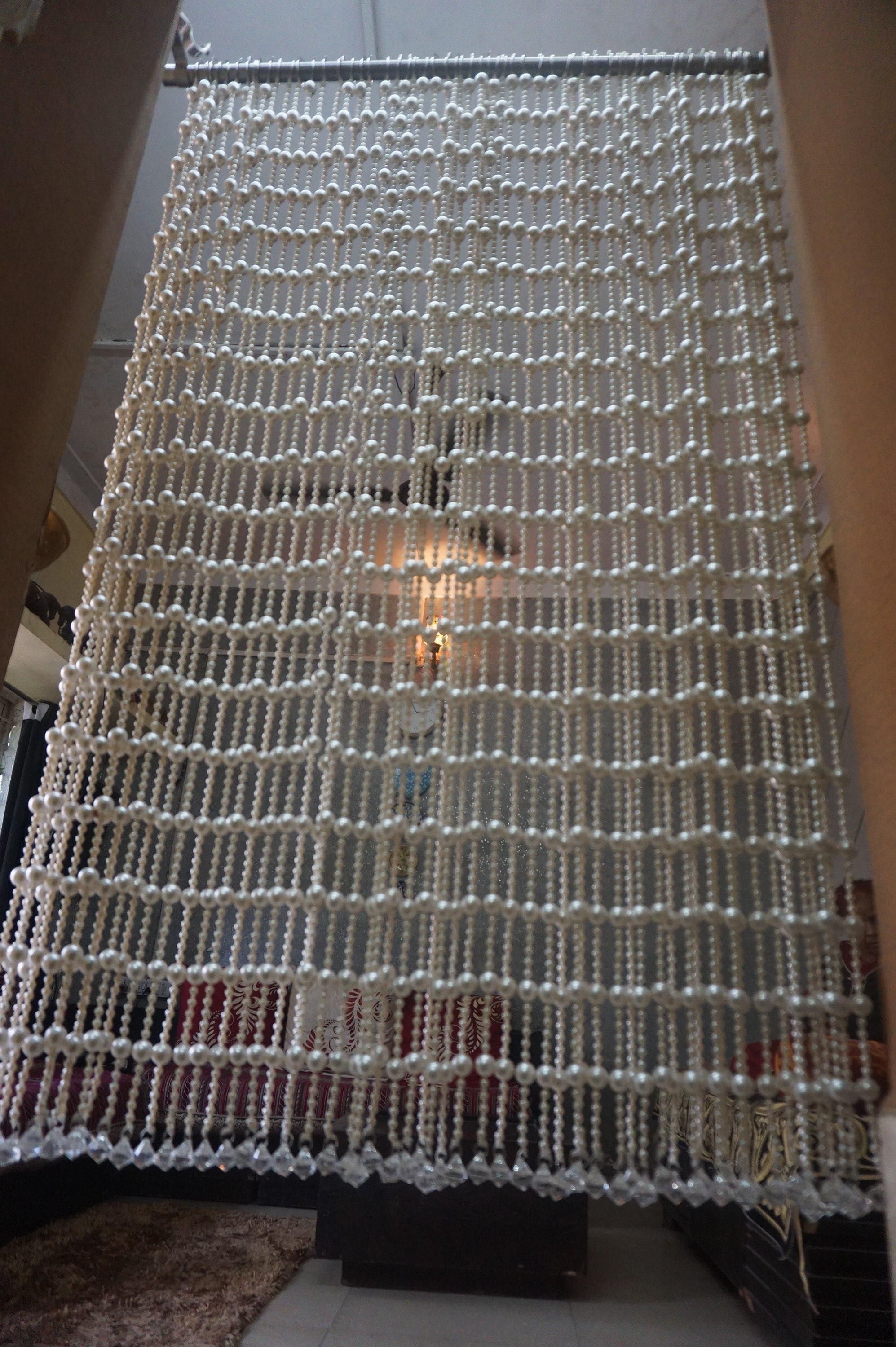 Beaded Curtains , Luxurious Glass & Pearl Beads Curtain, Decorative Golden String Curtain, Perfect Home Touch or Gift