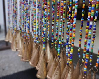 Bohemian Glass Beaded Curtain: Colorful Doorway Decor with Bells