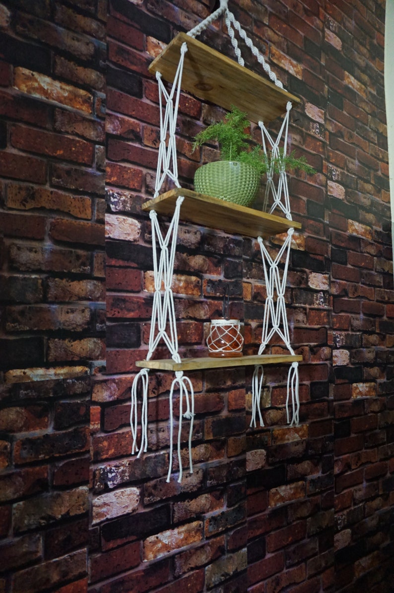 3 Tier Boho Macrame Wall Hanging Shelf: Woven Tassel Wood Display - Etsy