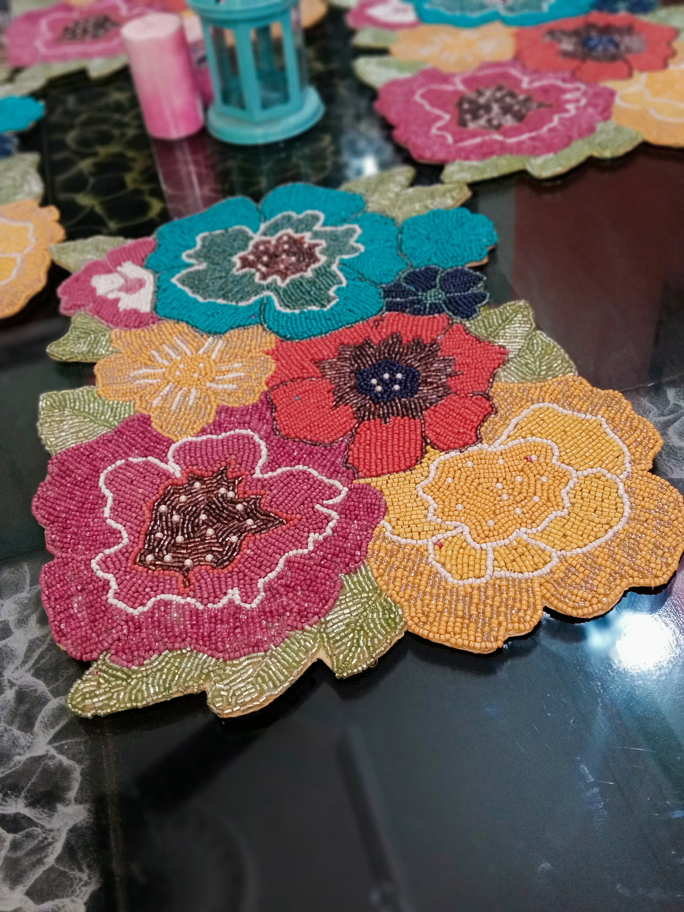 Flower Beaded Place Mat Set of 2 Handmade Beaded Table Mats Etsy UK