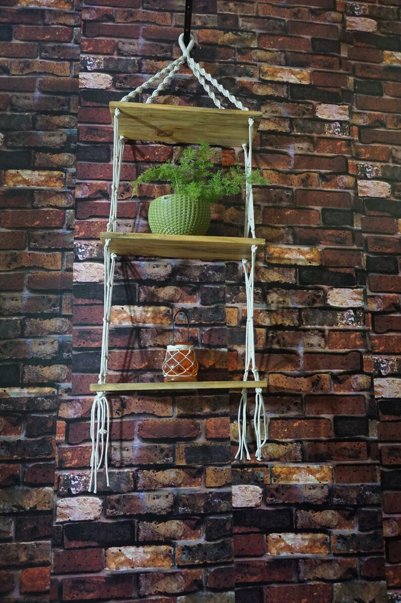 3 Tier Boho Macrame Wall Hanging Shelf: Woven Tassel Wood Display - Etsy