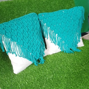 Set macramé kussenslopen: boho katoenen kussen, handgemaakt (16 x 16 in)
