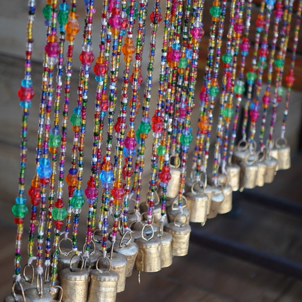 Bohemian Glass Beaded Curtain: Hippie Doorway Divider, Bell Strings (72 inch)
