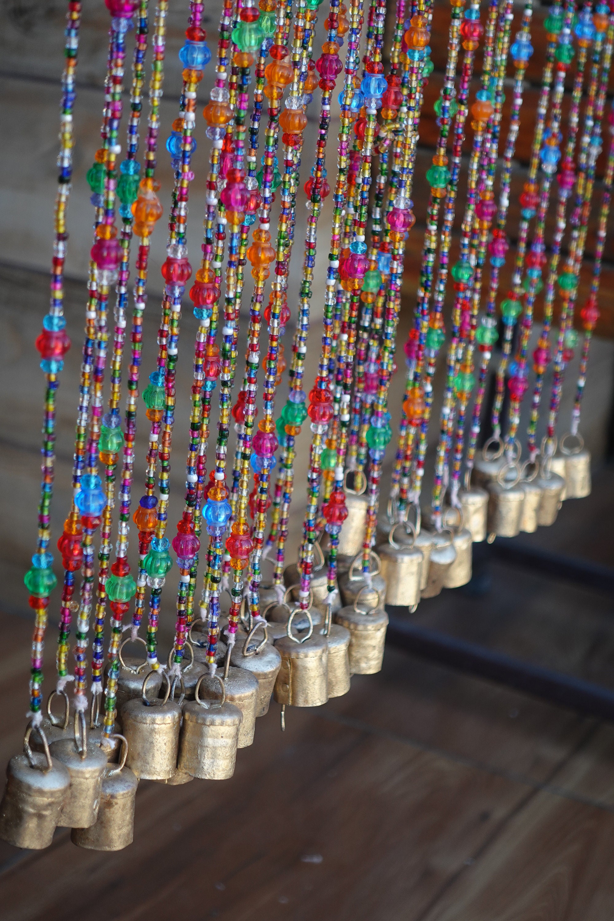 Bohemian Glass Beaded Curtain: Hippie Doorway Divider, Bell